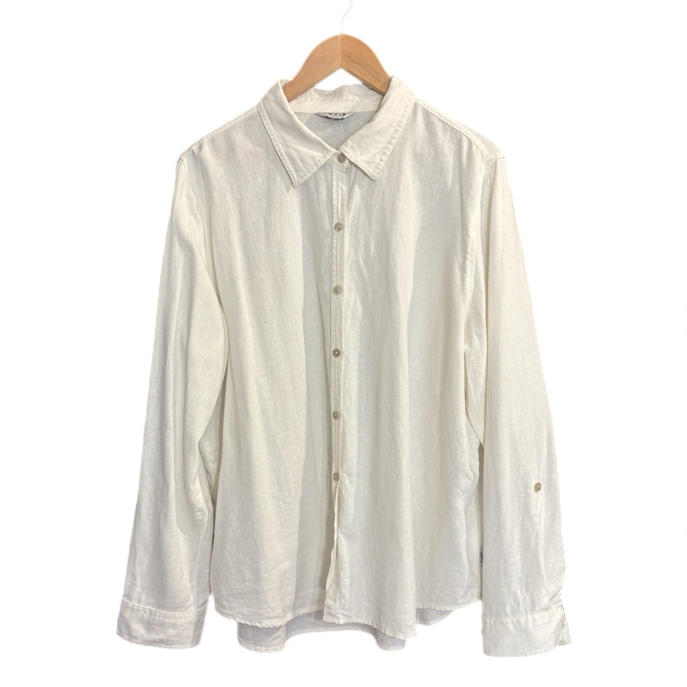 Orvis white linen blend long sleeve button up